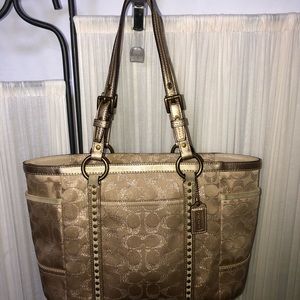 Coach Gold Metallic Signature SAC Tote